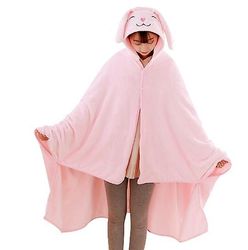 Handuo Poncho Tæppe Super Soft Comfy Plys Wearable Fleece Tæpper Gave til alle, Pink Thin section