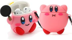 LINCMAN 2-pakke 3d Kirby-veske til Airpods 2./1., 3d søt tegneserieanime Airpod 2-veske, 3d Kawaii unik Kirby-form barn tenåringer jenter kvinner m...