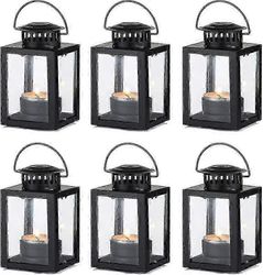 6kpl -mustat lyhdyt kynttilöille, puutarhalyhdyt, vintage-tyyliset riippuvat pienet lyhdyt teevaloon