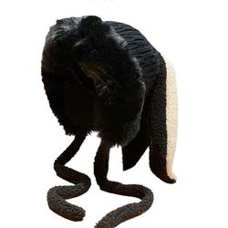 Pupu Pehmo Pehmeä hattu korvaläpällä Juhla Hullu hattu Täytetty Eläin Pukeutumisasu Kodikas Fleece Talvihattu lapsille Teinit Musta