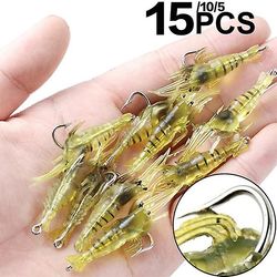 15pcs Soft Simulation Rejer Rejer Lure Hook Tackle Bait Fiskeri Lokker Artificialbait lysende rejer 4cm