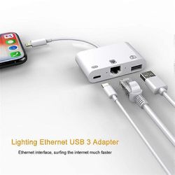 3-in-1 Lightning to Lightning + USB 2.0 + RJ45 Ethernet LAN -porttimuunnin OTG-verkkosovitin, joka on yhteensopiva iPhone iPadin kanssa Monivärinen