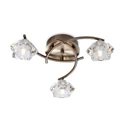 Firstlight Lighting Clara 3 Light Flush Multi Arm Loft Light Antik messing, klart glas, G9