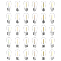 30 ulkokäyttöön tarkoitetun lamppusarjan pakkaus, vedenpitävä S14-vaihtolamppu, E26-kanta, lämmin valkoinen Läpinäkyvä