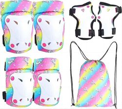 Lasten säädettävä polvi- ja kyynärpääsuojavarustesetti 6 In 1 rannesuojat pyörän rullaluisteluskootterille 3-8-vuotiaat, s