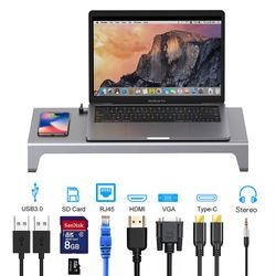 Type-c 11-i-1 Macbook-dokkingstasjon med trådløs lading usb c til hdmi hd hub hub Grå