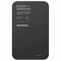 MOMAX Q.MAG X2 20000mAh magneettinen virtapankki alumiiniseos + karkaistu lasi langaton latausakku Musta