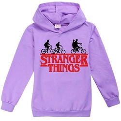 Bestdaily Jenter Stranger Things Trykt hettegenser Barn Hettegenser Genser Casual Langermet Hettegenser Topper 9-14 år Lilla 9-10 Years