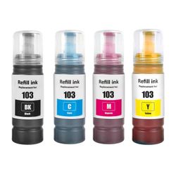 Go Inks -yhteensopiva 103 täyttömustepullosarja, 4 kpl, 70 ml, musta/syaani/magenta/keltainen Epson EcoTank -tulostimille
