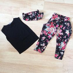 Liltop 1-8 år Kids Girls Casual Outfits Vest Tank Toppe Bukser Pandebånd 3pcs Sæt Sort 1-2 Years