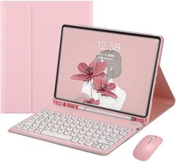 Ipad 9 2021 10,2 Tuumaa Ipad 8 Ipad 7 Air 3 Pro 10.5 näppäimistökotelo hiiren värinäppäimistöllä Retro Pyöreät näppäinhatut Musta