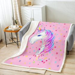 Kerota Tytöt yksisarvinen sherpa viltti sateenkaari unenomainen hevonen heittää huopa maaginen eläin pehmo peitto lapset tyttömäiset värikkäät tähd...