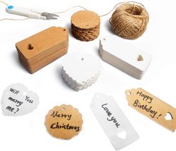 Xqday Pakke med 200 Kraft Papir gave tags med 30m Jute String - hængende tags til