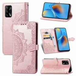 Etui til Oppo A74 4g Cover Læder Tegnebog Cover Emboss Mandala Magnetisk Flip Protection Stødsikker - Rose Gold