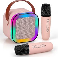 Karaokekone lapsille ja aikuisille, mini kannettava sinihampainen karaokekaiutin, jossa on 2 langatonta mikrofonia ja dynaamiset valot, koti Ktv, u...
