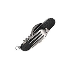 Multifunktionel foldbar rustfrit stål udendørs camping picnic bestik kniv gaffel ske, 1stk, sort