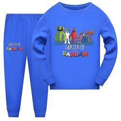 Garten Of Banban Game Toddler Boys Girls Klær Høst Spring pyjamas Long Sleeve T skjorte + bukser Costume Kids Casual Sportswear Blå 130CM