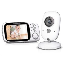 Babymonitor med kamera og nattsyn, babymonitor video trådløs 3.2-tommers LCD-skjerm med Vox-modus, toveis snakk