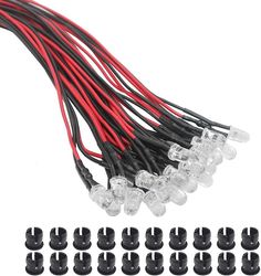 20 x 3 mm lysdioder med 20 cm kabel DC 12 V LED-förberedda monteringsringar plast (varmvit) (santanxing) Vit