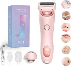 Lady Shaver naisille, 2 in 1 vedenpitävä sähköinen naisten partakone kasvoille Huulet Käsivarret Jalat Kainaloissa Bikinit, Märkä ja kuiva, Kivuton...