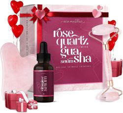 Eco Masters Ruusukvartsirulla & Gua Sha -setti C-vitamiiniseerumilla - 100% aito luonnollinen hierontalaite