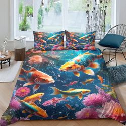 ZELLART kultakala 3D-tulostettu pussilakanasetti harjattu mikrokuitu pehmeä peittopäällinen helppohoitoinen hotellilaatuiset vuodevaatteet tyynylii...