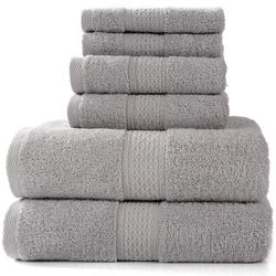 6 stk Badehåndklæder | 100% bomuld lav fnug &ekstra absorberende (lysegrå)