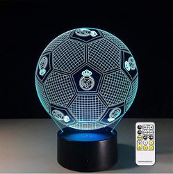 3d Optisk Illusion Real Madrid Fodbold Night Light Legetøjslampe,fjernbetjening,dæmpbar,batteri eller usb-drevet,7 farver skift julefødselsdagsgave F