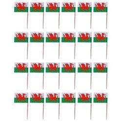 100st Trä Flagga Tandpetare Nationaldag Dekoration Cupcake Toppers Mat Tandpetare (Walesiska)