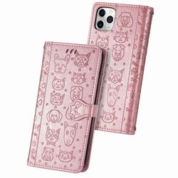 Gangxun Sag Til Iphone 11 Pro Max Flip Tegnebog Præget Cover Etui Housse Cat Dog Pattern - Rose Gold