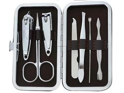 7 piece manicure kit kasse, rustfrit stål negleklipper sæt med etui, Tilfældige