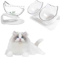 Gangxun Cat Food Bowls 15 Vippe skåle beskyt rygsøjlen Food Bowls Transparent Dog Bowl Cat DOUBLE