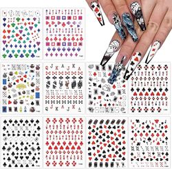 Ubiuo 10 Ark Poker Nail Art Klistremerker Dekaler, Spillekort Stil Nail Klistremerker Numbers Letter Grafikk Nail Tilbehør for kvinner Nail Art Diy...