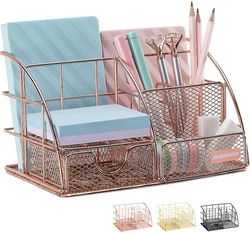 Mikasa Rose Gold Desk Organizer til kvinder, Mesh Kontorartikler Skrivebordstilbehør, Har 5 rum
