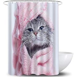 Xymcv eläinten suihkuverho 180 x 200 cm, vedenpitävä, hometta estävä kangas, suihkuverhorenkailla, kissan pestävä suihkuverho 180 x 200 cm