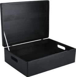 Creative Deco XL svart stor treboks oppbevaringsboks leketøy | 40 x 30 x 14 cm | Med lokk for dekorasjon 40x30x14.4