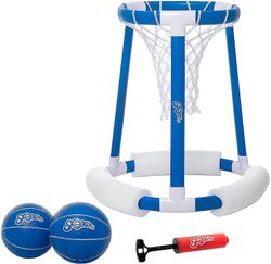 Flydende pool Basketball Hoop Spil til swimmingpool | Inkluderer hoop, 2 bolde og pumpe, oppustelig basketballbøjle vand basketball spil pool leget...