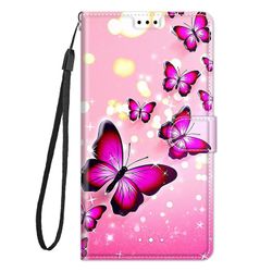Foxdock Cover til Samsung Galaxy A51 4g Case Mønster Pink Butterfly Pu læder kortholder magnetisk