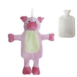 Ensiluokkainen classic-kuminen kuuma- tai kylmävesipullo, jossa on söpö täytetty eläinsuojus (1 rkl) sika