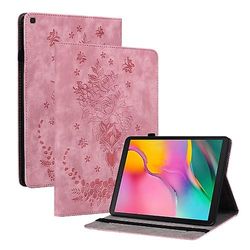 Til Samsung Galaxy Tab A 10.1 2019 T510 Butterfly Rose præget læder tablet taske Pink