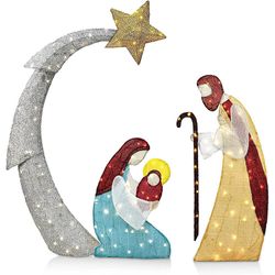 Bestdaily 2023 Nativity Scene Light Up Led Christmas Birth Of Jesus Silhouette With Stakes Outdoor Garden Yard Lamp Decoration Xmas Ornaments C