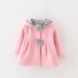 Liltop Kids Baby Girls Cute Bunny Kanin Øre Hættetrøje Coat Winter Outwear 0-4år Pink 1-2 Years