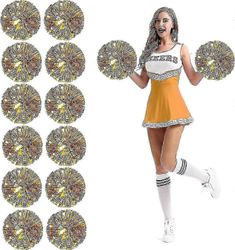 12kpl cheerleading pom poms sormenrei'illä metallinen folio cheer pom poms Suuri Gold