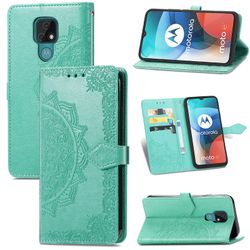 Etui til Motorola Moto E7 Cover Læder Tegnebog Cover Prægning Mandala Magnetisk Flip Protection Stødsikker - Grøn