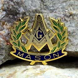 Bricks Masons Olivengren firkantet og kompas g revers pin