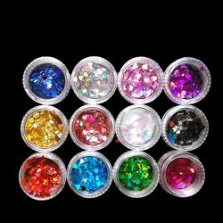 Grape Pp 12 Farve 3d Form Laser Metal Nail Glitter Pailletter Art Deocorations