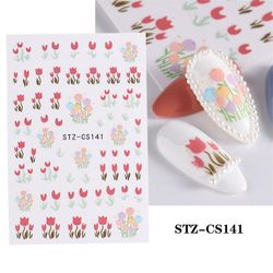 Elegant tulipan blomst nail art klistremerke 3d sjarm rosa blå floral forgylt