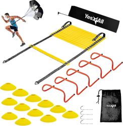 Ultimate Combo Agility Ladder Training Set Speed Agility Ladder 12 justerbare Rungs, 12 Agility kegler & 4 stålstave - inkluderet bæretaske D Combo...