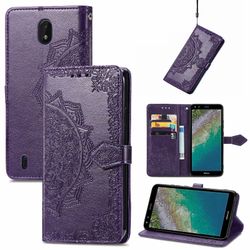 Etui til Nokia C01 Plus Cover Læder Tegnebog Cover Prægning Mandala Magnetisk Flip Protection Stødsikker - Violet