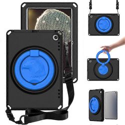 Yhteensopiva Amazon Fire HD 8 (2022) / (2020) iskunkestävä EVA-kotelo olkahihnalla, vedenpitävä näytönsuoja Musta